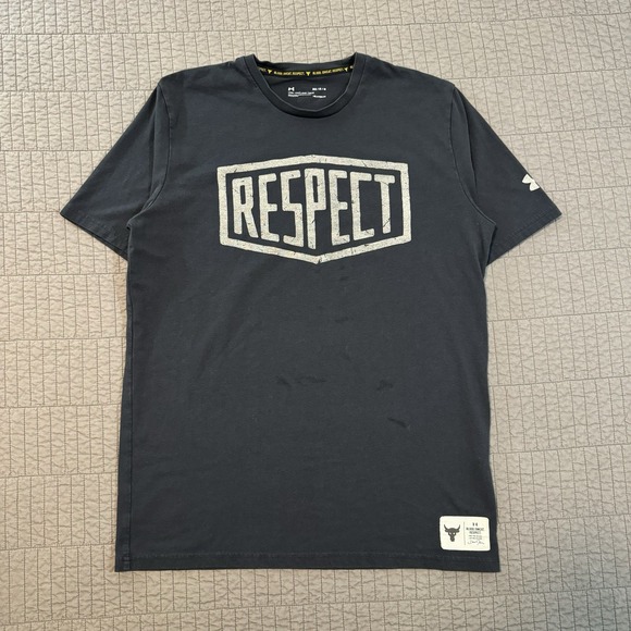 Under Armour Project Rock T Shirt Men Medium Black Respect Workout Gym Training - Picture 1 of 12